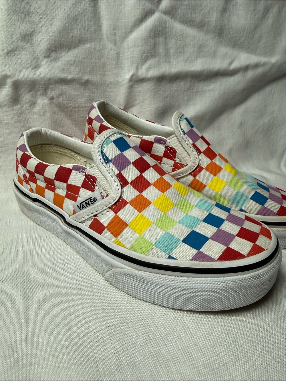 Vans Kids Slip-On Rainbow Checkerboard Canvas Sneakers